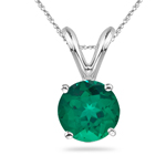 0.52-0.61 Cts 5.5 mm Round Russian Lab Created Emerald Solitaire Pendant in 14K White Gold