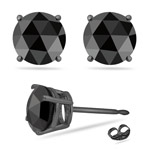 1/9 Cts of 2.50-3.00 mm AA Round Rose Cut Black Diamond Stud Earrings in 14K Blackened White Gold