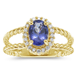 0.20 Cts Diamond & 1.20 Cts Tanzanite Ring in 14K Yellow Gold