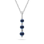 Three Stone Blue Sapphire Pendant in 18K White Gold