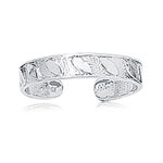 Shiny Cuff Type Leaf Pattern Gold Toe Ring in 14K White Gold