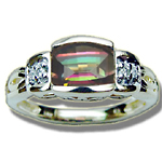 0.03 Ct Diamond & 7x5 mm Barrel-Cut Mystic Topaz Ring-14K Yellow Gold